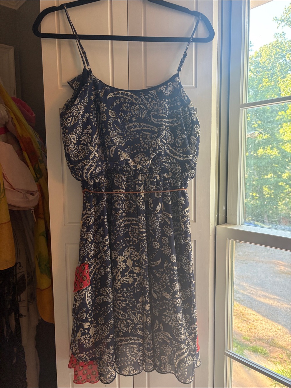 Accidentally In Love Navy Paisley Mini Dress with Red Hem - Picture 2 of 4